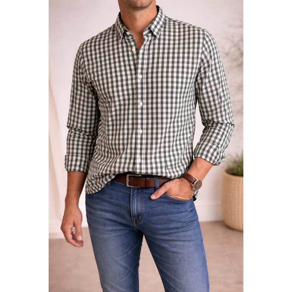 UNTUCKit Mens XXL Green White Gingham Check Cotton Button Down Shirt Long Sleeve - Picture 1 of 7
